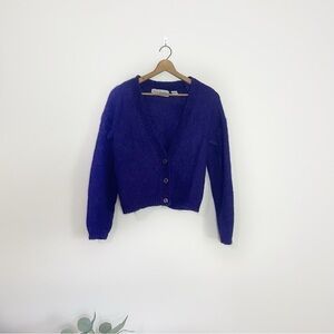 Women's Vintage Mohair Purple Cropped Button Down Cardigan Sweater